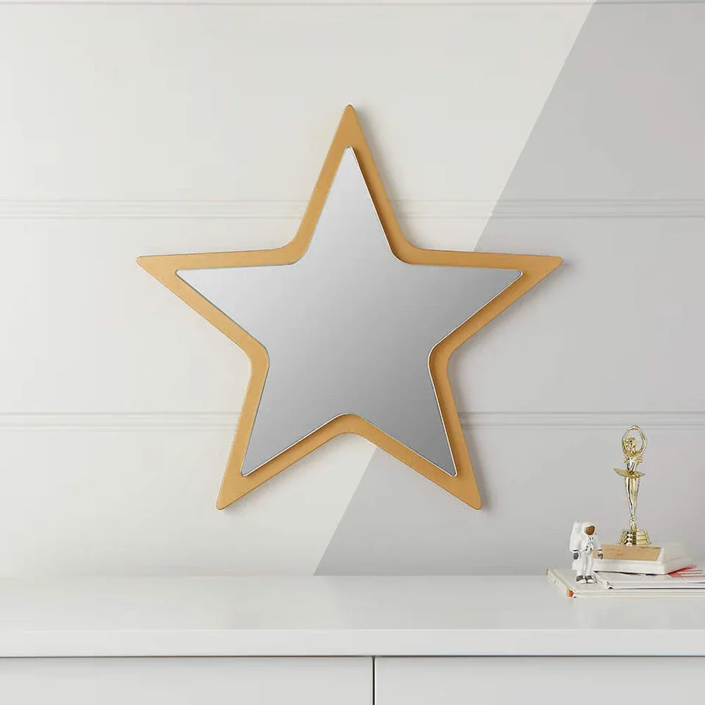 Crate & Barrel Gold Star Wood Frame Mirror Casual Glam Modern Farmhouse 20
